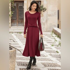 Peruvian Connection Rossini Dress Small Cabernet 100%‎ Royal Alpaca Jersey Knit
